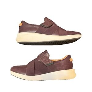Clarks Unstructured Un Loop Cross Plum Leather Comfort Slip-On Shoes Women's 8.5